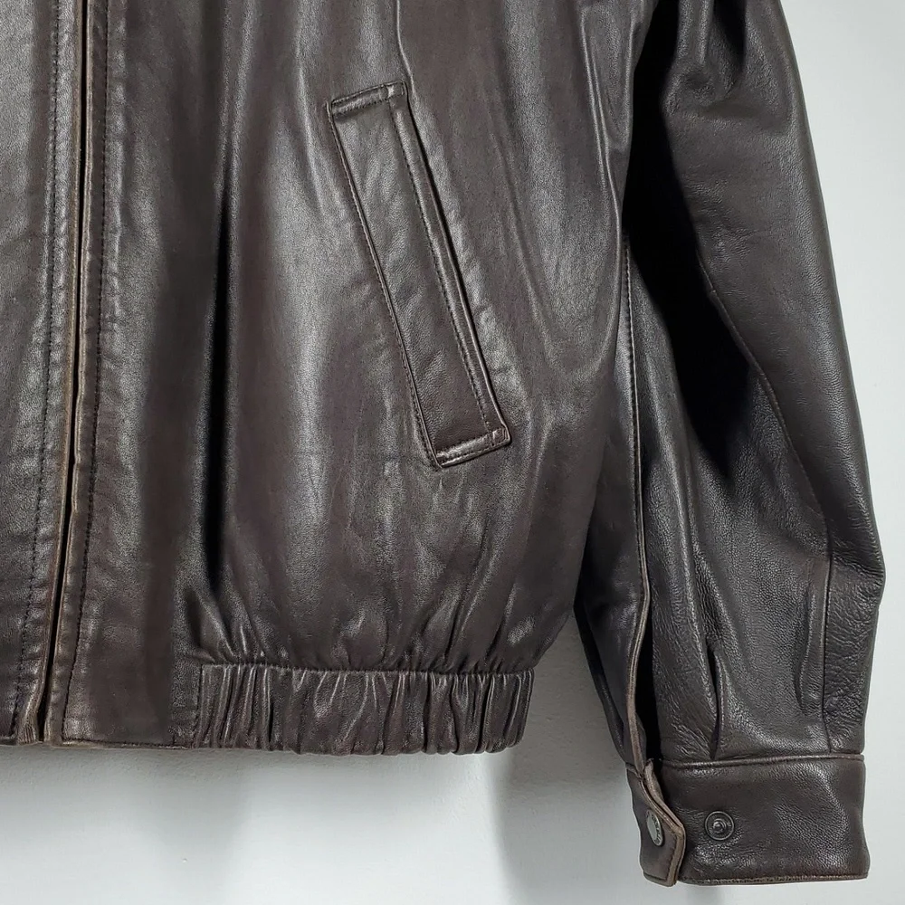 Brooks Brothers Lambskin Leather Bomber Jacket Brown Mens L XL EUC